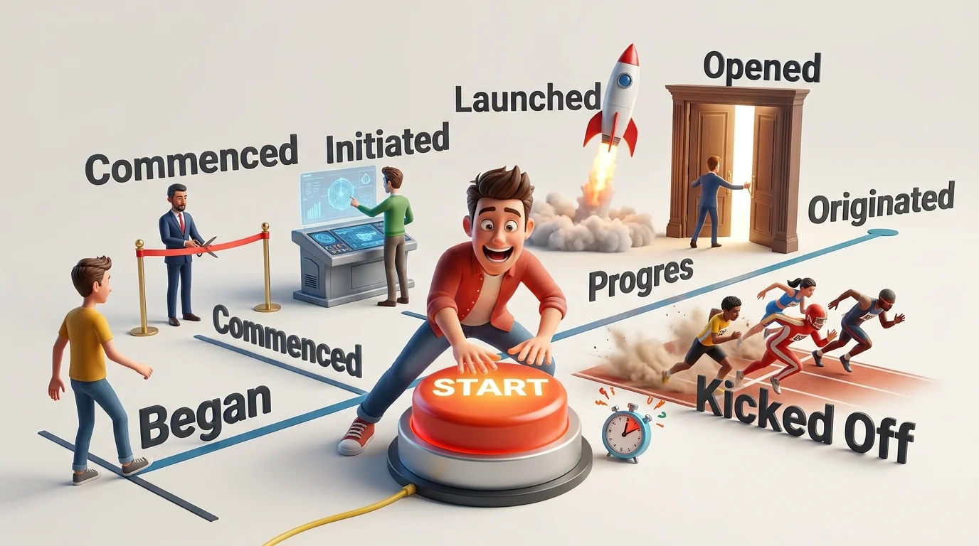 synonyms for started