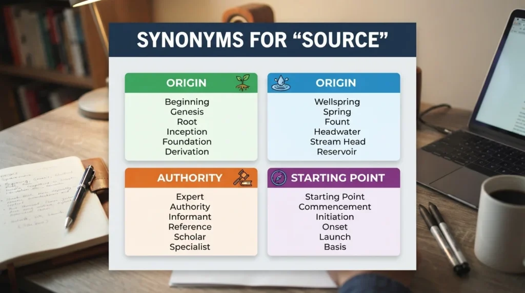 synonyms for sourcea