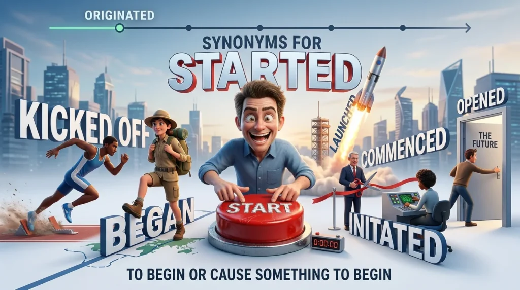 synonyms for started