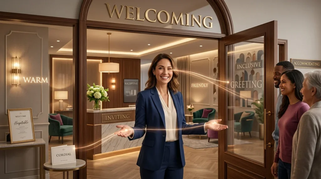 synonyms for welcoming